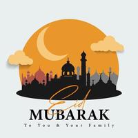 Eid mubarak with mosque illustration vector