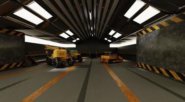 Grader is being repaired in an industrial garage.3D rendering photo