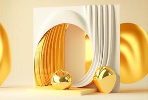 Photo 3d rendering of the realistic gold podium in luxury and minimal design with golden curtains