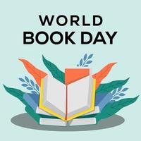 flat design world book day design illustration with open book and stack of books vector