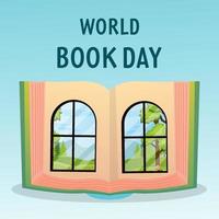 gradient world book day illustration with book has windows vector