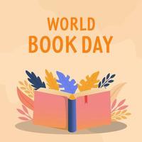 flat world book day illustration with floral vector