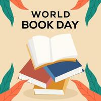 world book day illustration with stack of book in flat design vector