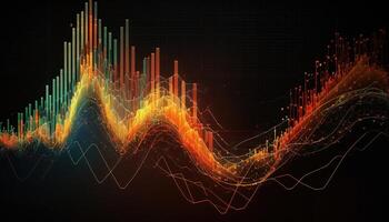 , stock market chart lines, financial graph on technology abstract background represent financial crisis, financial meltdown. Technology concept, trading market concept. photo