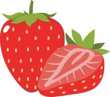 Strawberries fresh fruit, slice and whole berry isolate on white vector