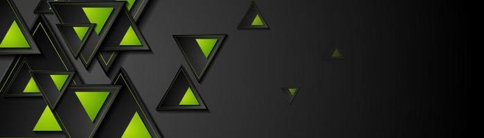 Black and green triangles abstract geometric tech banner vector