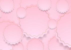 Pink and golden paper wavy circles abstract cute background vector