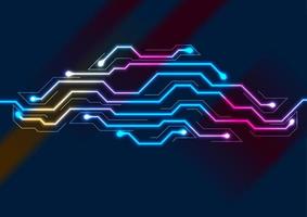 Glowing colorful neon circuit board chip background vector