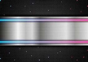 Technology abstract silver metallic background with neon shiny light vector