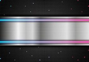 Technology abstract silver metallic background with neon shiny light vector