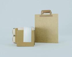 unlabeled craft paper bag next to cardboard blank box presented photo