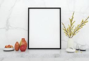 photo frame with flowers on table