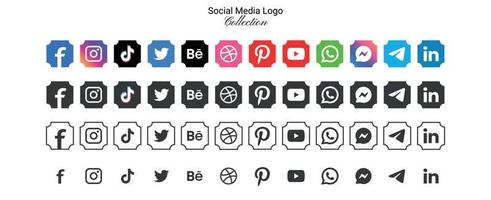 Popular social network logo icons collection in various forms, vector set