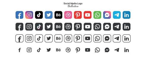 Popular social network logo icons collection in various forms, vector set