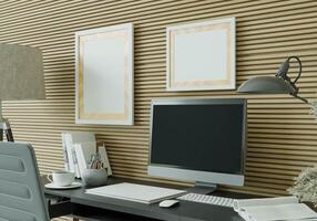 desk with personal computer photo