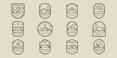 conjunto de montaña línea Arte logo sencillo emblema vector ilustración modelo icono gráfico diseño. haz colección de aventuras y al aire libre firmar o símbolo para viaje negocio con varios Insignia