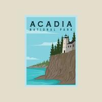 acadia national park poster vector illustration template graphic design. lighthouse at beach banner for travel business or environment concept with seascape