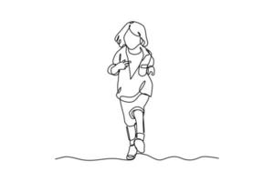 Continuous one-line drawing girl running in the park. Children day concept. Single line drawing design graphic vector illustration