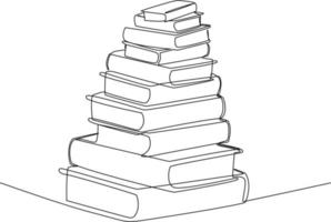 Single one-line drawing books stacked high. World book day concept. Continuous line drawing design graphic vector illustration.