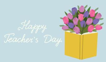 Teacher's Day banner with tulips vector