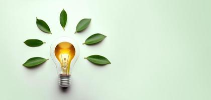 Green Energy Concepts. Wireless Light Bulb surrounded by Green Leaf as Sign of Light On. Carbon Neutral and Emission ,ESG for Clean Energy. Sustainable Resources, Renewable and Environmental Care photo