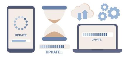 System update icon set. Loading process. Vector flat illustration