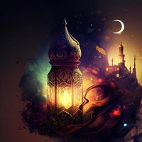 Fabulous fantastic background with Arabic Muslim lantern for celebrating Muslim Islamic holidays ai art. AI Generated photo