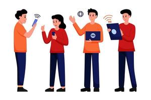 5G wireless network technology character vector set.