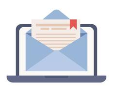 Open mail envelope on laptop screen icon. Mail notification sign. New message. Vector flat illustration