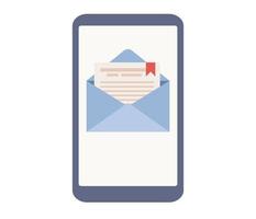 Open mail envelope on smartphone screen icon. Mail notification sign. New message. Vector flat illustration