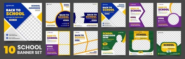 set of 10 big mega collection bundle school admission social media post banner Template, back to school Social Media Banner Template set, school banner set, school banner bundle mega collection. vector