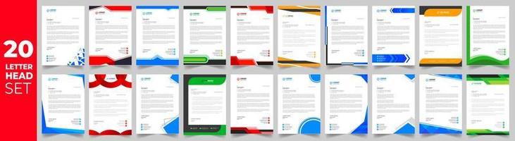 corporate modern letterhead design template set with yellow, blue, green and red color. creative modern letter head design bundle template for your project. letterhead, letter head. vector