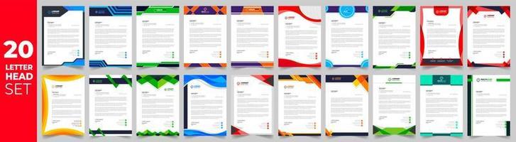 corporate modern letterhead design template set with yellow, blue, green and red color. creative modern letter head design bundle template for your project. letterhead, letter head. vector