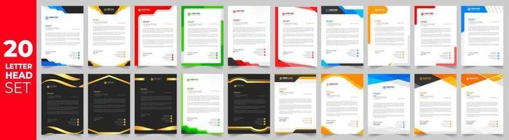 corporate modern letterhead design template set with yellow, blue, green and red color. creative modern letter head design bundle template for your project. letterhead, letter head. vector