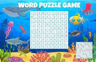 Cartoon underwater landscape and animals game vector