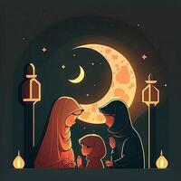 A Muslim family Praying Time Illustration Created with photo