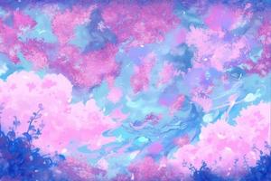 Fantasy glowing pink and blue blue flowers background.  AI illustration photo