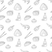 Hand drawn seamless pattern sushi, rolls. vector
