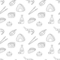 Hand drawn seamless pattern sushi, rolls. vector