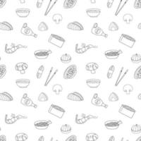 Hand drawn seamless pattern sushi, rolls. vector