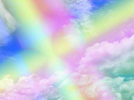 beauty sweet pastel blue yellow    colorful with fluffy clouds on sky. multi color rainbow image. abstract fantasy growing light photo