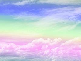 beauty sweet pastel violet green colorful with fluffy clouds on sky. multi color rainbow image. abstract fantasy growing light photo