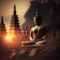 Buddha statue and sunset image in Buddhism makha bucha day visakha bucha day Songkran day buddha purnima photo