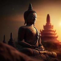 Buddha statue and sunset image in Buddhism makha bucha day visakha bucha day Songkran day buddha purnima photo