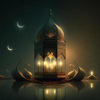 Islamic greetings ramadan kareem card design background with beautiful gold and 3d mosque photo