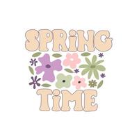 spring time. Cartoon flower, hand drawing lettering. colorful spring vector illustration, retro style. design for print, greeting card, poster decoration, cover