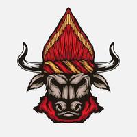 Animal batak buffalo character illustration. Simple ethnic animal head culture vector design. Isolated with soft background.