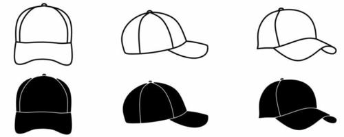 front and side view Baseball hat icon set isolated on white background vector