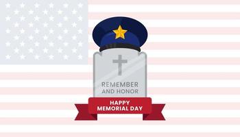 USA Memorial Day Banner template with soldier hat element on tombstone. vector