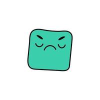 Turquoise square doodle hand drawn on a white background. 70s style character, cute kawaii figures. vector
